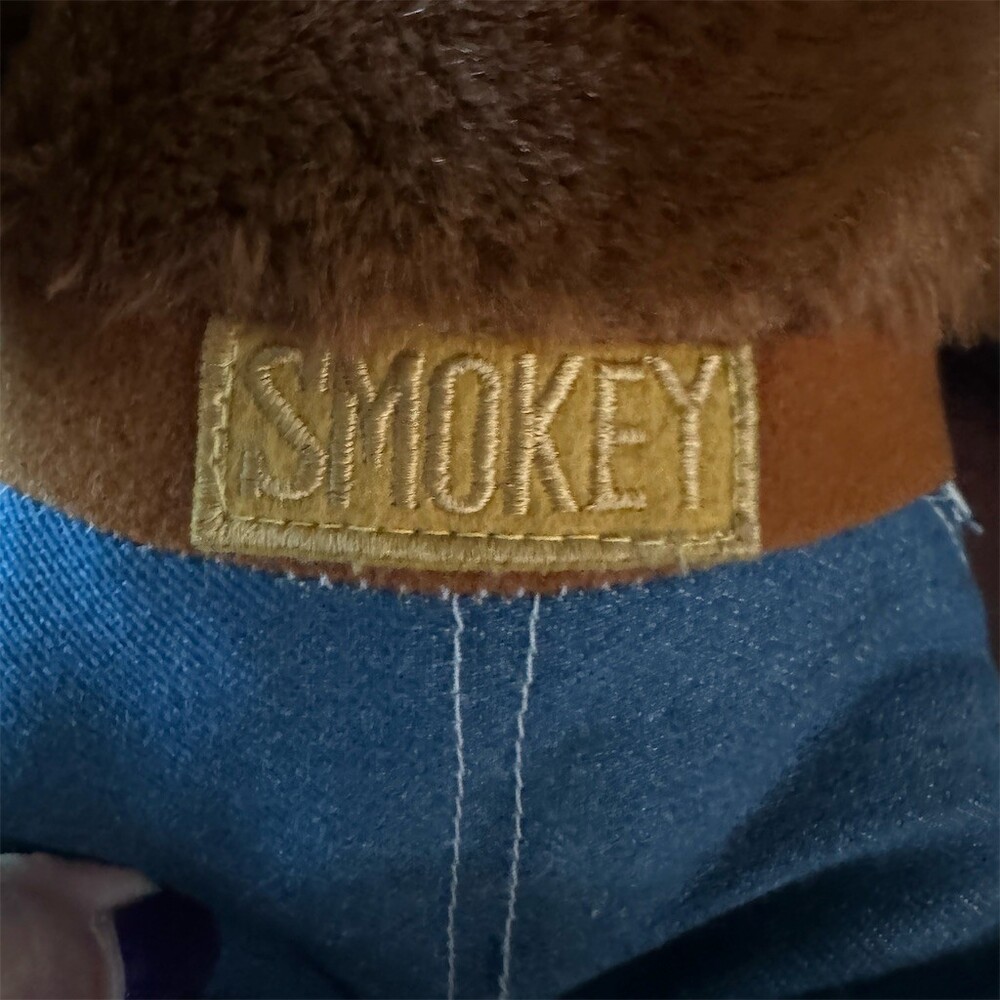 Smokey Bear Plush Stuffed Animal Brown Denim Jeans SMOKEY Belt Patch - Picture 2 of 4